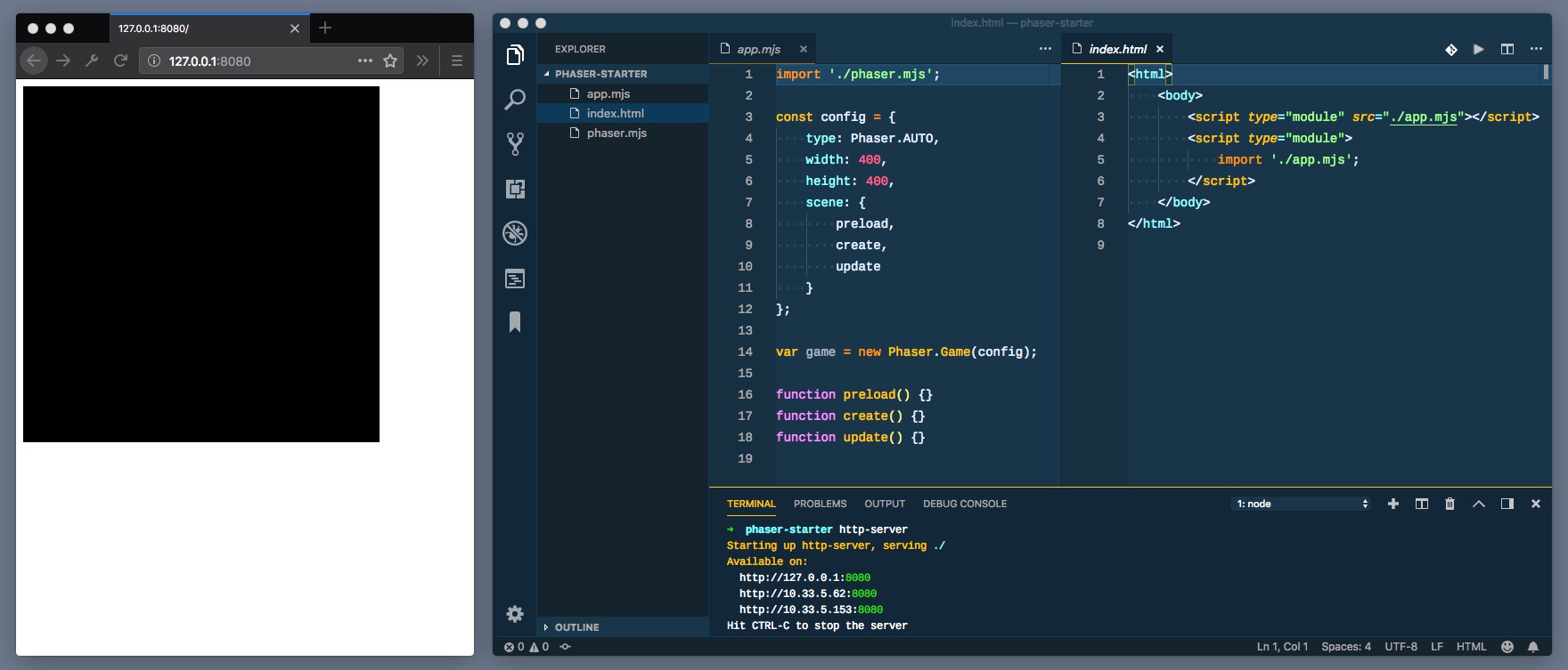 Screenshot with Browser and VSCode
