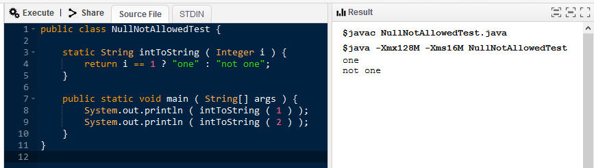 Java null not allowed test