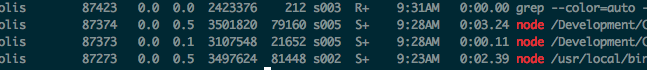 node processes running