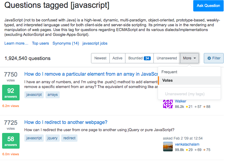 javascript highest voted questions stackoverflow