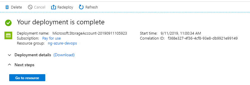 Storage Account deployment progress