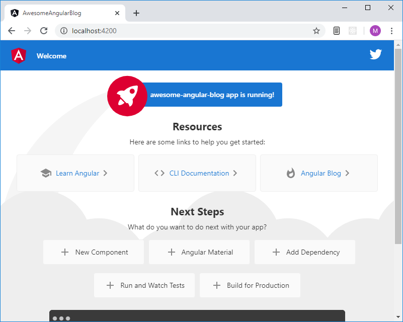 The default app launched on localhost