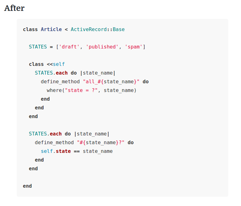 Trecho do código posterior a aplicação do DRY
