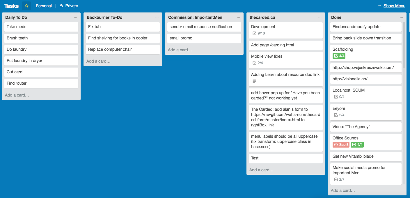 My trello task list