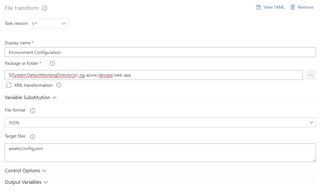 File transform task configuration