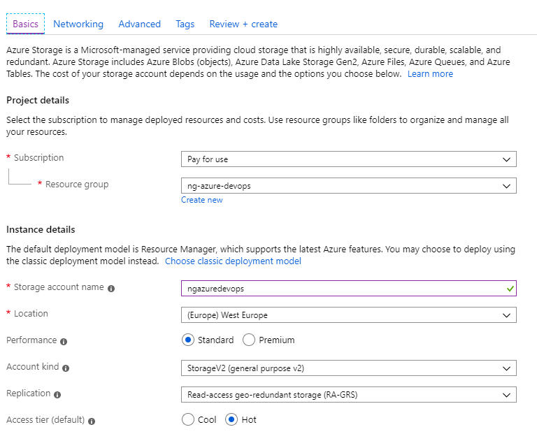 Creating Azure Storage Account