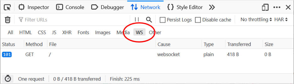 WebSocket Inspector panel in Firefox DevTools
