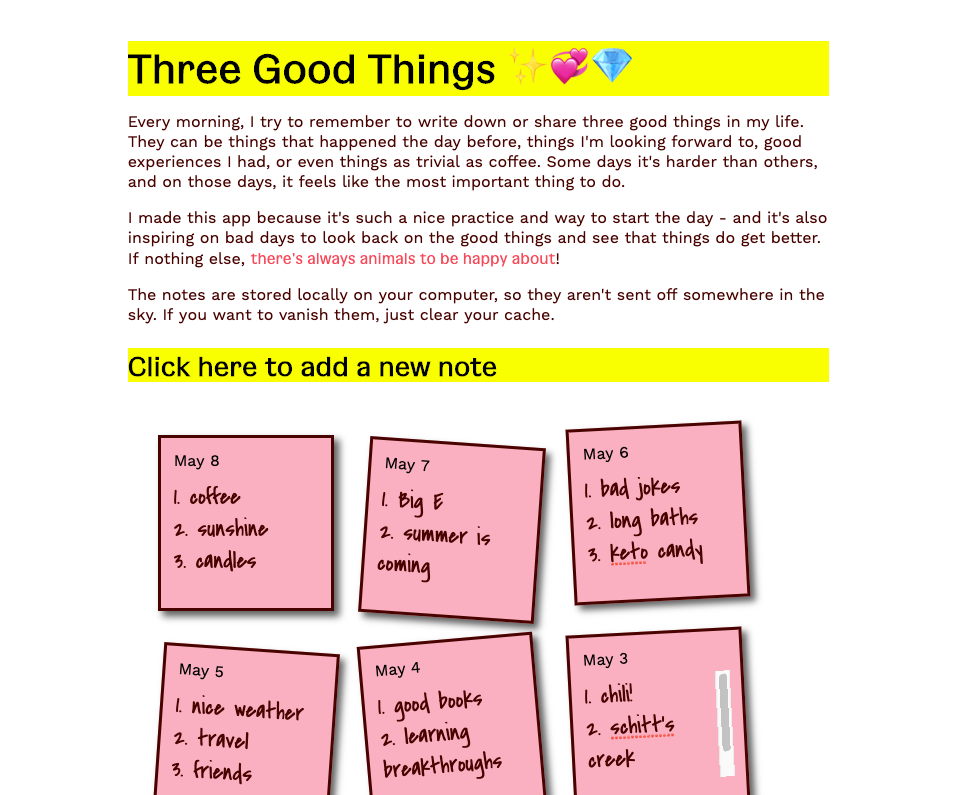 screenshot of gratitude app