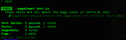Terminal output showing the test is passing