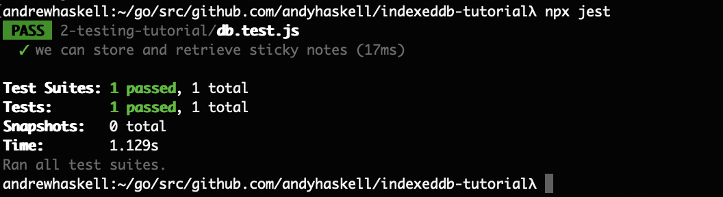 Our test in the command line now passes!